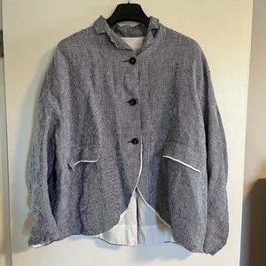 Hannoh Wessel Jacket Blazer Blue Linen Cotton Women's Size 34